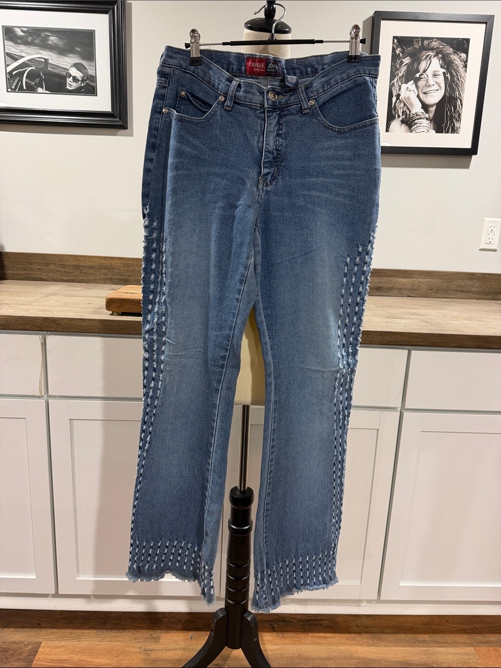 Younique Blue Crochet-Trim Straight Jeans - (Brand) 11 waist 30